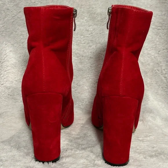 PrettyLittleThing RED Heeled Boots with Chunky Heel and Rounded Toe Women size 6 - Picture 5 of 15